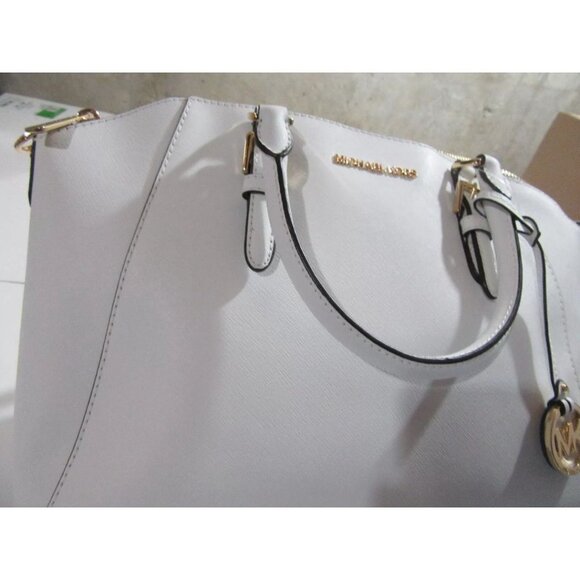 Michael Kors Ciara Large Top Zip Saffiano Leather Satchel Handbag Optic White - Picture 9 of 9